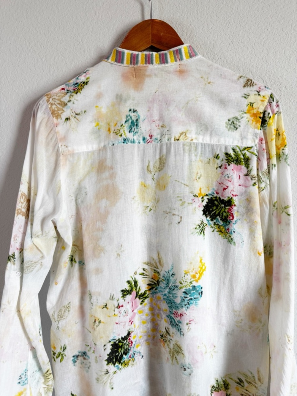 The Nu Vintage Floral Print Embroidered Boho Romantic Delicate Button Down Top L - Picture 9 of 9